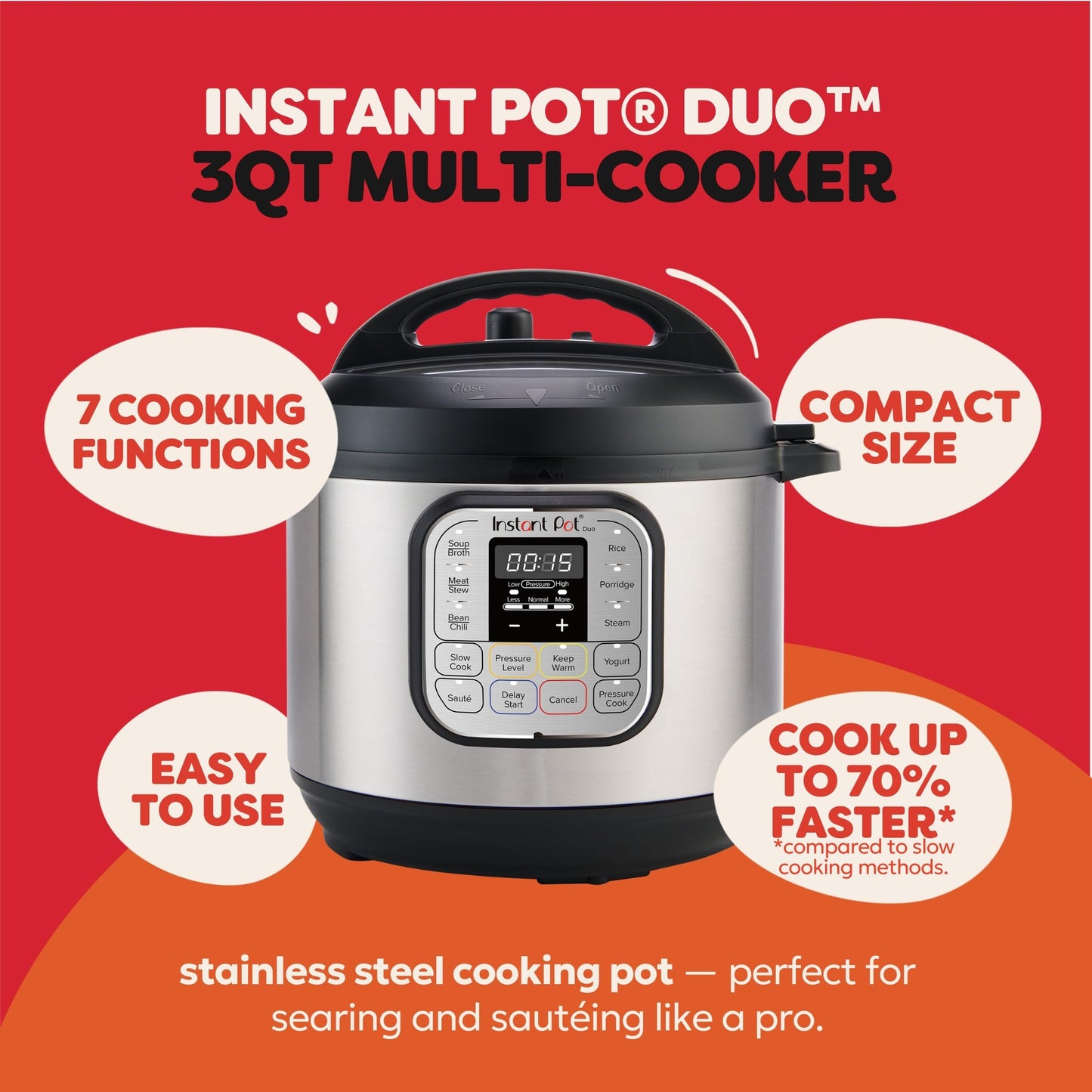 Instant Pot Duo 7-in-1 Electric Pressure Cooker, Slow Cooker, Rice, Steamer, Sauté, Yogurt Maker, Warmer & Sterilizer, Includes App With Over 800 Recipes, Stainless Steel, 6 Quart